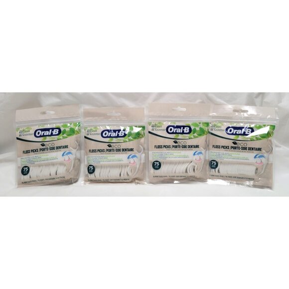 Lot of 4 Oral-B Eco Floss Picks Mint Flavor 75 Count Each Total of 300 Picks - Picture 1 of 3